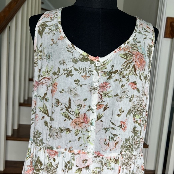 FRYE Floral Sleeveless Button Front Maxi Dress White Pink Green Size Large - Picture 2 of 11